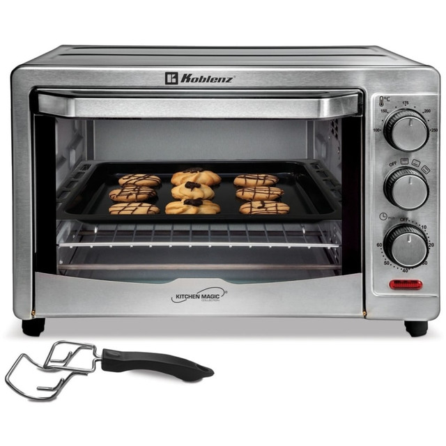 Adjustable thermostat 212?F to 482?F  Multi-position grill  Convection system  24 liter capacity  Porcelain iced tray for baking  3 cooking programs  Pulling tray accessories  9-slice capacity  60 minute timer with LED indicator  Toasts, broils, grills, and browns