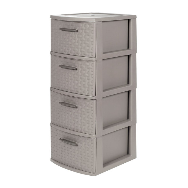 INVAL AMERICA, INC. 393-TAU Inval By MQ 32inH 4-Drawer Rattan Storage Cabinet, Taupe