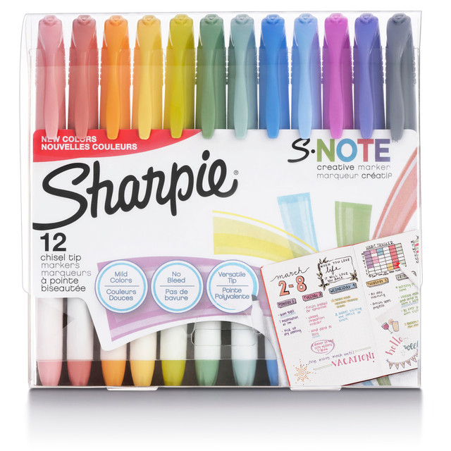 Ignite your imagination with Sharpie S-Note creative markers. Versatile and fun, they're both a marker and a highlighter, adding color to note-taking, underlining, highlighting, drawing and more. The versatile chisel tip lets you quickly switch between precise and broad lines, while no-bleed ink keeps your work looking clean.  All-in-one creative marker and highlighter  Mild colors are perfect for note-taking, underlining, highlighting, drawing and more  Versatile 2-in-1 chisel tip lets you quickly change between precise and broad lines  No-bleed ink keeps your work looking clean  Contains 12 markers in assorted colors  ACMI Certified AP Nontoxic. For detailed information see www.acmiart.org.  Conforms to ASTM D4236 standards. For detailed information see www.astm.org.  Less harsh chemicals - made with fewer harsh chemicals, or safer chemicals than typical alternatives, helping  reduce your use of and exposure to substances that may be more harmful to your health and the environment.