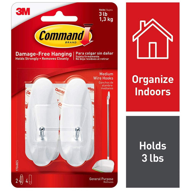 3M Storage Hook: 1.35" Projection, 3 lb Load Capacity, Plastic 7100053522