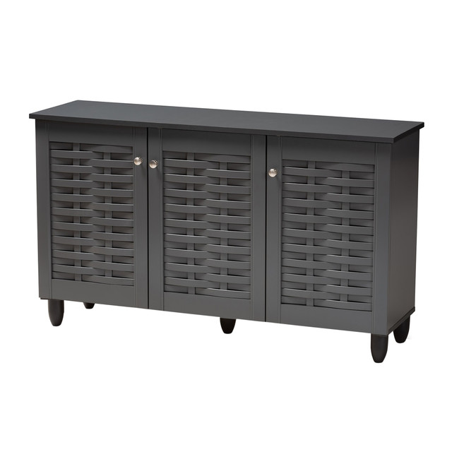 WHOLESALE INTERIORS, INC. 2721-9167 Baxton Studio Winda 3-Door Entryway Shoe Storage Cabinet, Dark Gray WHOLESALE INTERIORS, INC. 2721-9167 Baxton Studio Winda 3-Door Entryway Shoe Storage Cabinet, Dark Gray