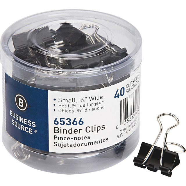 SP RICHARDS 65366 Business Source Small Binder Clips - Small - for Paper, Project, Document - Black - 40 / Pack