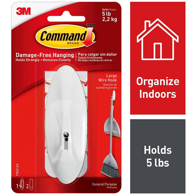 3M Storage Hook: 1.88" Projection, 3 lb Load Capacity, Plastic 7100051988