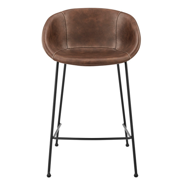 EURO STYLE, INC. 30491BRN Eurostyle Zach-C Faux Leather Counter Stools, Matte Black/Brown, Set Of 2 Stools