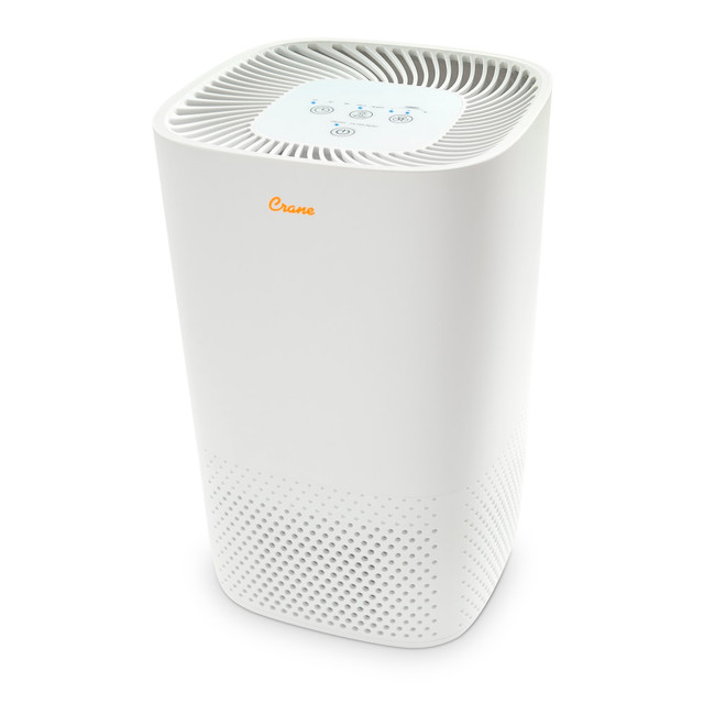 CRANE USA, INC. EE-5067 Crane True HEPA Air Purifier with Germicidal UV Light, 250 Sq Ft. Coverage, 7 2/3in x 7 2/3in x 12 2/3in, White