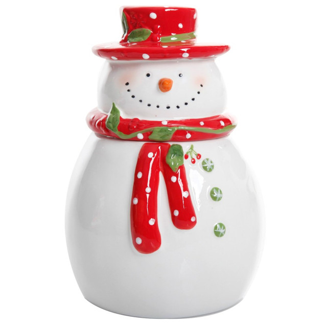 MEGAGOODS, INC. 995100751M Gibson Home Jolly Plenitude Snowman Cookie Jar, 8in, White MEGAGOODS, INC. 995100751M Gibson Home Jolly Plenitude Snowman Cookie Jar, 8in, White