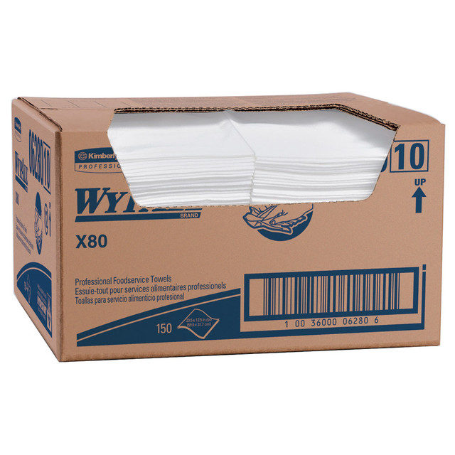 WypAll H06280  X80 Extended Use Foodservice Towels With Antimicrobial Protection, 12in x 23 7/16in, White, Box Of 150