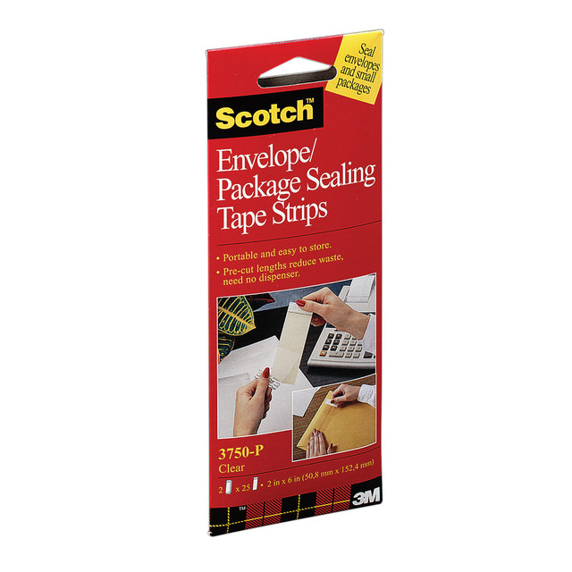 3M CO 3750P Scotch Envelope/Package Sealing Tape Strips, 1-7/8in x 6in, Pack Of 50 Tape Strips