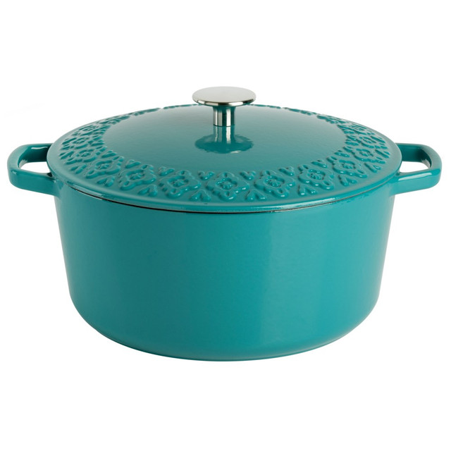 GIBSON OVERSEAS INC. Spice by Tia Mowry 995118376M  Savory Saffron 6-Quart Enameled Cast Iron Dutch Oven, Teal