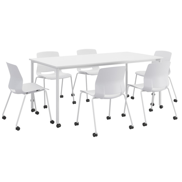 KENTUCKIANA FOAM INC 840031922984 KFI Studios Dailey Table Set With 6 Caster Chairs, White Table/White Chairs