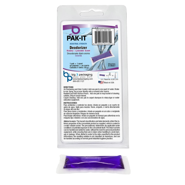BIG 3 PACKAGING, LLC PAK58735-100 PAK-IT Industrial-Strength Deodorizer, Violeta Lavender, 1.6 Oz, Pack Of 5 Packets BIG 3 PACKAGING, LLC PAK58735-100 PAK-IT Industrial-Strength Deodorizer, Violeta Lavender, 1.6 Oz, Pack Of 5 Packets