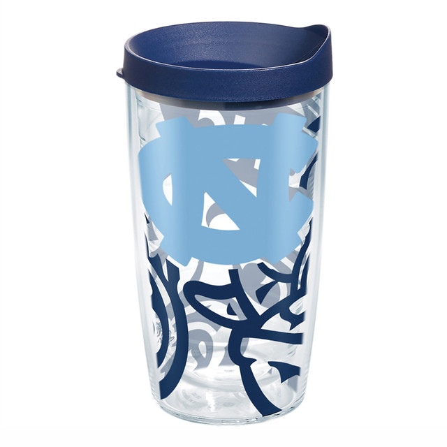 TERVIS TUMBLER COMPANY Tervis 1289468  Genuine NCAA Tumbler With Lid, North Carolina Tar Heels, 16 Oz, Clear