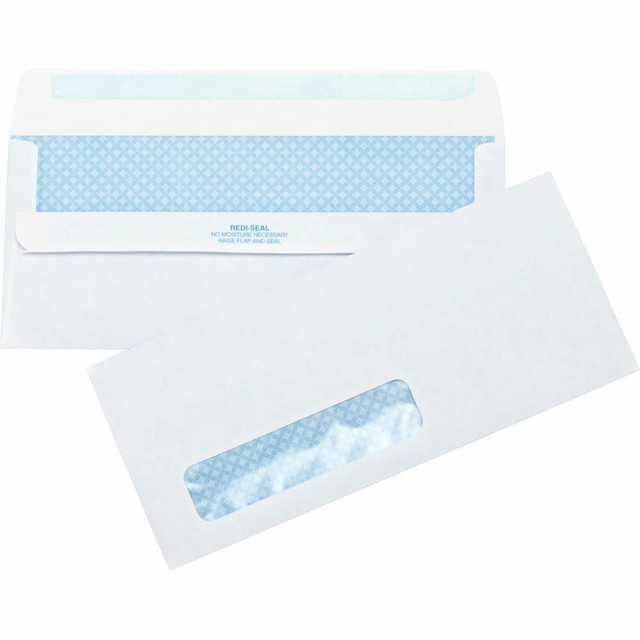 SP RICHARDS Business Source 42207  No.10 Standard Window Invoice Envelopes - Single Window - 9 1/2in Width x 4 1/2in Length - 24 lb - Self-sealing - Poly - 500 / Box - White