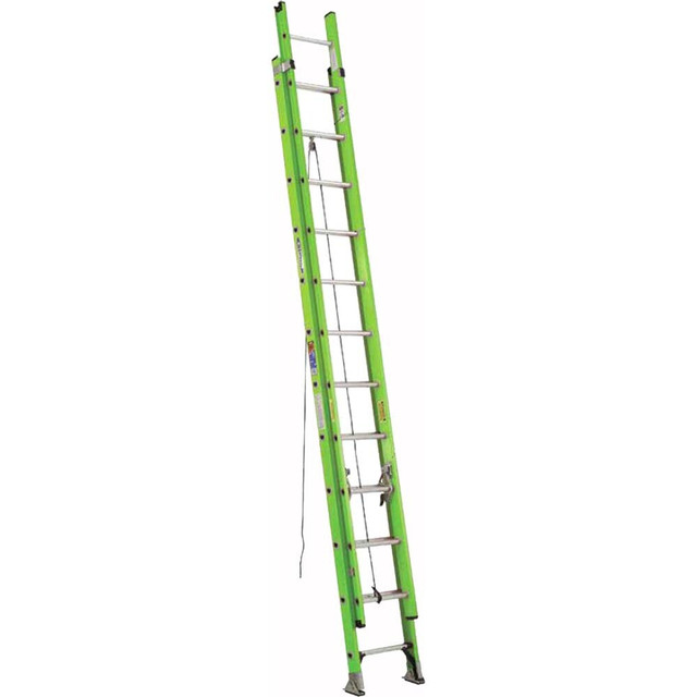 Werner D6228-2GHV High Visibility, 28' High, Type IA Rating, 2-Section, Fiberglass D-Rung Extension Ladder, 300lb Load Capacity