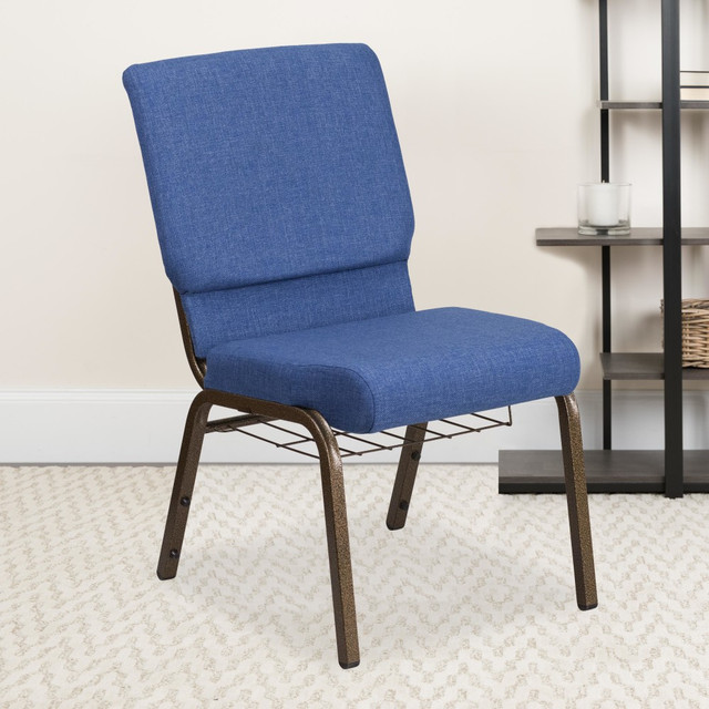 FLASH FURNITURE FCH185GVBLUB HERCULES Church Chair With Book Rack, Blue/Gold Vein FLASH FURNITURE FCH185GVBLUB HERCULES Church Chair With Book Rack, Blue/Gold Vein