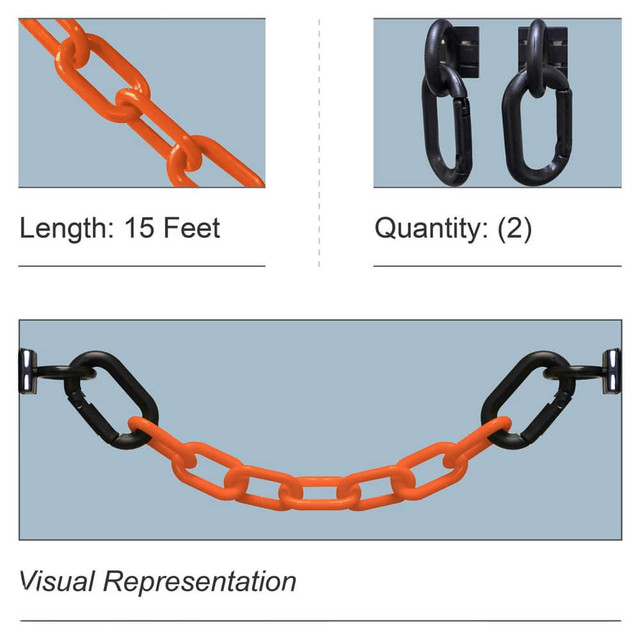 Mr. Chain 77412 Pedestrian Barrier Kits; Chain Material: Polyethylene ; Surface Pattern: Solid Color ; Chain Color: Safety Orange ; Inside Link Length: 1.42in ; Inside Link Width: 0.59in ; Link Diameter: 0.35in