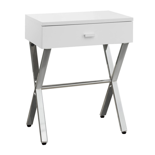 MONARCH PRODUCTS Monarch Specialties I 3262  Nicole Accent Table, 22-1/4inH x 18-1/4inW x 12inD, White/Silver