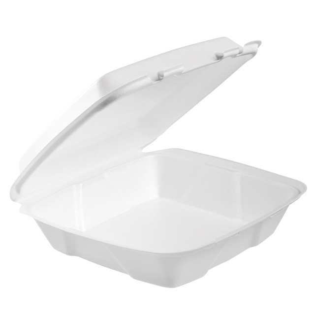 DART CONTAINER CORPORATION 90HTPF1R Dart Hinged-Lid Foam Containers, 3inH x 9inW x 3inD, White, 100 Containers Per Bag, Carton Of 2 Bags DART CONTAINER CORPORATION 90HTPF1R Dart Hinged-Lid Foam Containers, 3inH x 9inW x 3inD, White, 100 Containers Per Bag, Carton Of 2 Bags