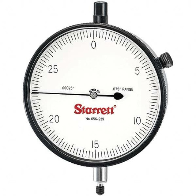 Starrett 53701 Dial Drop Indicator: 0 to 0.075" Range, 0-30 Dial Reading, 0.00025" Graduation, 3-5/8" Dial Dia