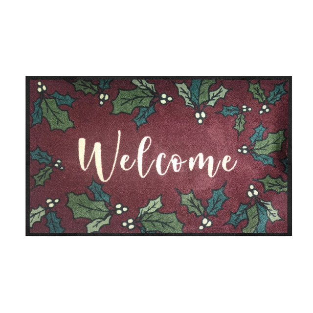 M+A MATTING 3140153-832123140  Message Mat, 2ft x 3ft, Welcome Holly Burgundy