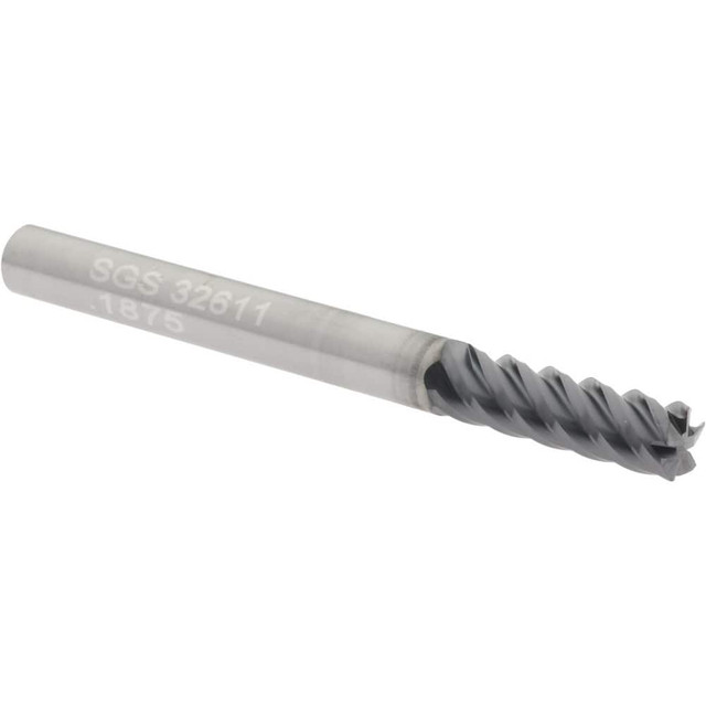 SGS 32611 Corner Radius End Mill: 3/16" Dia, 5/8" LOC, 0.01" Radius, 5 Flutes, Solid Carbide