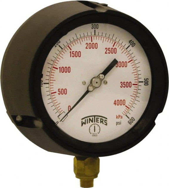 Winters 5089950964GF. Pressure Gauge: 4-1/2" Dial, 1/4" Thread, NPT, Bottom Mount