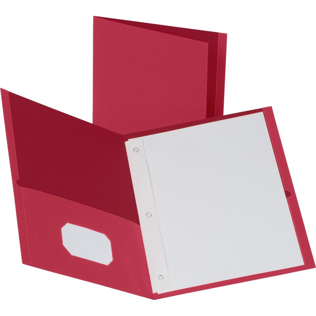 SP RICHARDS 78510 Business Source Letter Recycled Pocket Folder - 8 1/2in x 11in - 100 Sheet Capacity - 3 x Prong Fastener(s) - 1/2in Fastener Capacity - 2 Inside Front & Back Pocket(s) - Leatherette - Red - 35% Recycled - 25 / Box