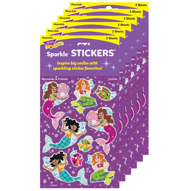 EDUCATORS RESOURCE T-63364-6 Trend Sparkle Stickers, Mermaids & Friends, 18 Stickers Per Pack, Set Of 6 Packs