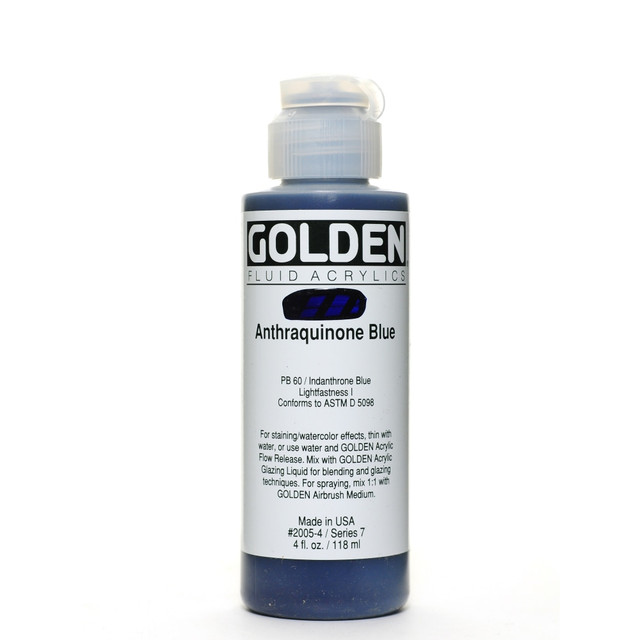 GOLDEN ARTIST COLORS, INC. 2005-4 Golden Fluid Acrylic Paint, 4 Oz, Anthraquinone Blue