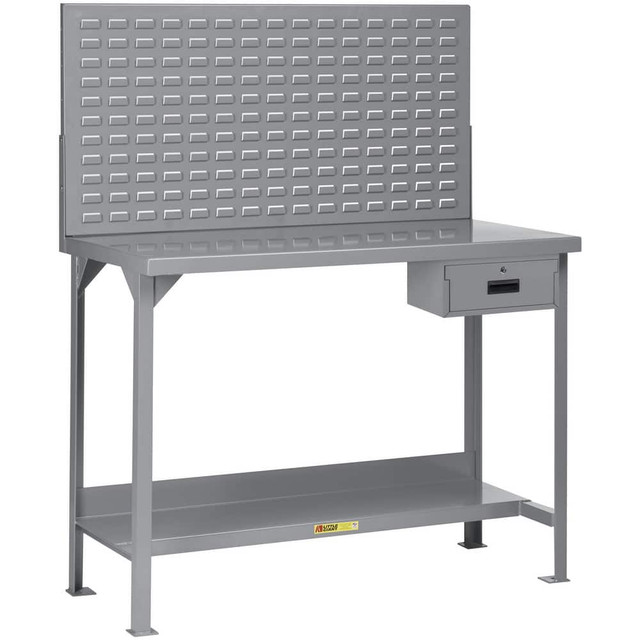 Little Giant. WST2-306036LPDR Stationary Work Benches, Tables; Bench Style: Heavy-Duty Use Workbench ; Edge Type: Square ; Leg Style: Fixed with Pre-Drill Holes for Anchoring ; Depth (Inch): 30 ; Color: Gray ; Maximum Height (Inch): 60