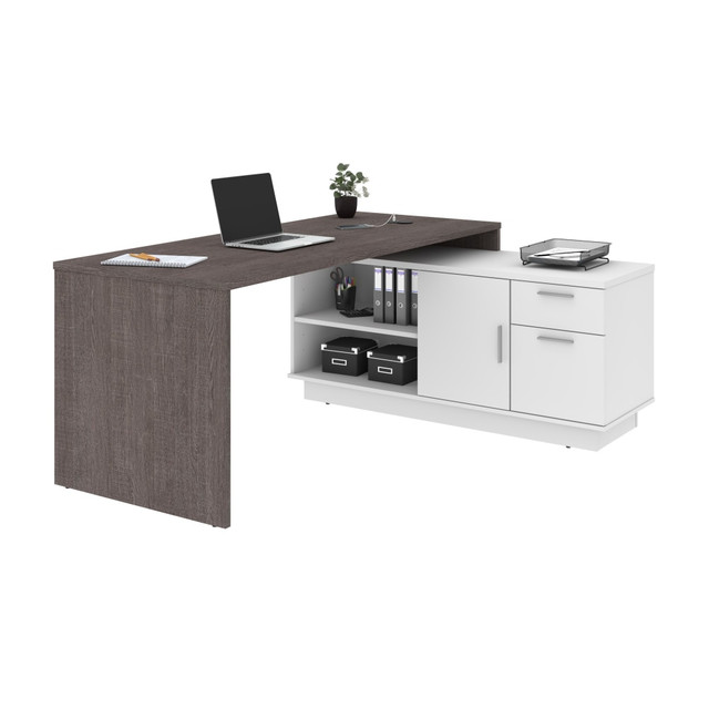 BESTAR INC. 115420-000047 Bestar Equinox 72inW L-Shaped Corner Desk, Bark Gray/White
