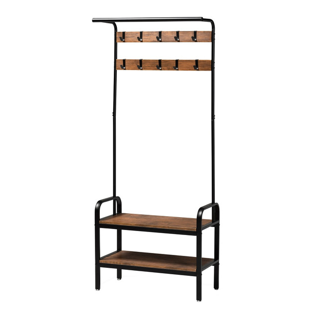 WHOLESALE INTERIORS, INC. 2721-10297 Baxton Studio Aislin Entryway Hall Tree, 66-15/16in x 28-3/8in x 13-5/16in, Brown/Black WHOLESALE INTERIORS, INC. 2721-10297 Baxton Studio Aislin Entryway Hall Tree, 66-15/16in x 28-3/8in x 13-5/16in, Brown/Black
