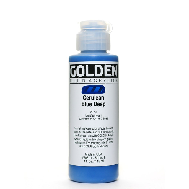 GOLDEN ARTIST COLORS, INC. Golden 2051-4  Fluid Acrylic Paint, 4 Oz, Cerulean Blue Deep