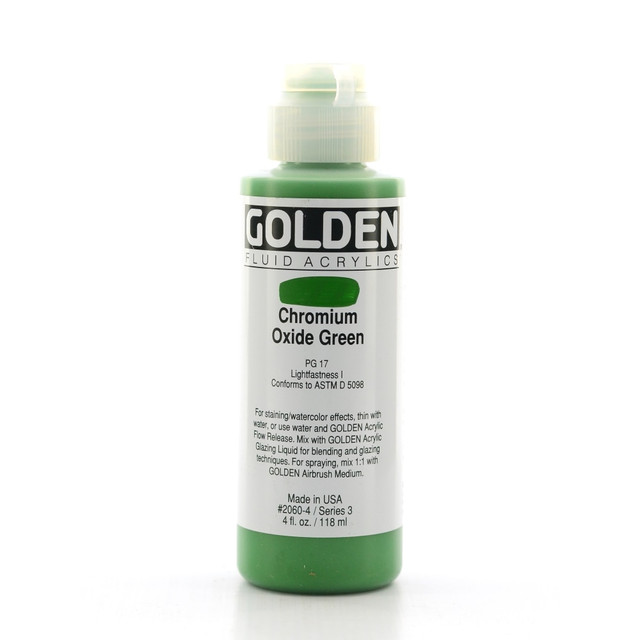 GOLDEN ARTIST COLORS, INC. 2060-4 Golden Fluid Acrylic Paint, 4 Oz, Chromium Oxide Green