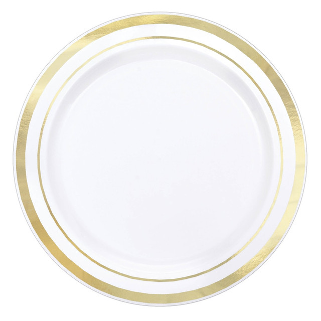 AMSCAN CO INC 438988 Amscan Trimmed Premium Plastic Plates, 6-1/4in, Gold, Pack Of 40 Plates