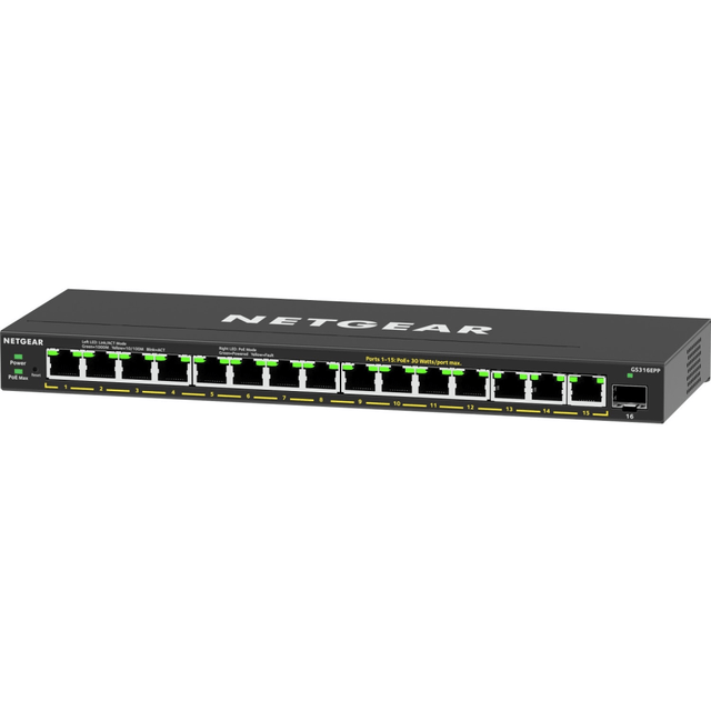 NETGEAR INC. Netgear GS316EPP-100NAS  16-Port High-Power PoE+ Gigabit Ethernet Plus Switch (231W) with 1 SFP Port - 15 Ports - Manageable - 3 Layer Supported - Modular - 1 SFP Slots - 231 W PoE Budget - Twisted Pair - PoE Ports