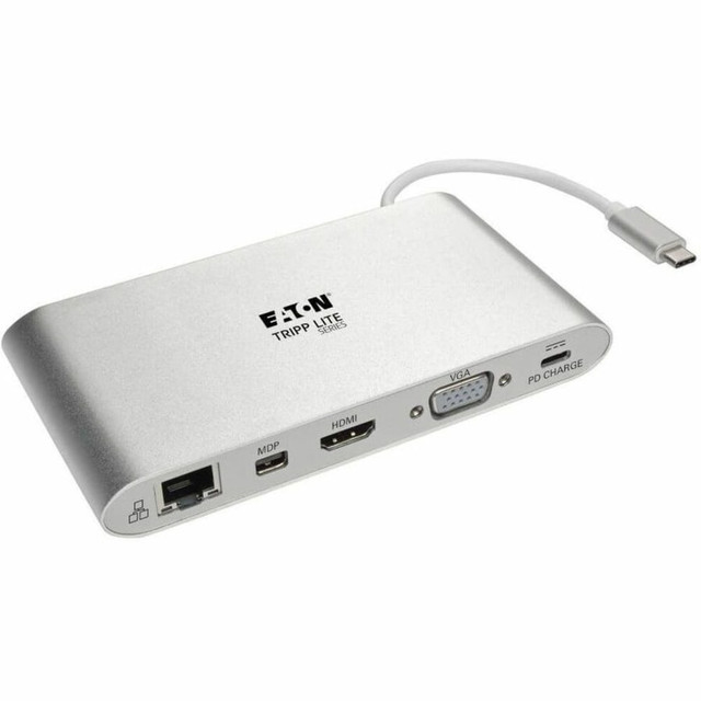 TRIPP LITE U442-DOCK1 USB-C Docking Station w/ USB-A , HDMI, VGA, mDP, Gbe, Memory Cards 3.5mm, USB C PD Charging 4K @ 30Hz - for Notebook/Tablet PC - USB Type C - 3 x USB Ports - 3 x USB 3.0 - Network (RJ-45) - HDMI - VGA - Mini DisplayPort - Micro TRIPP LITE U442-DOCK1 USB-C Docking Station w/ USB-A , HDMI, VGA, mDP, Gbe, Memory Cards 3.5mm, USB C PD Charging 4K @ 30Hz - for Notebook/Tablet PC - USB Type C - 3 x USB Ports - 3 x USB 3.0 - Network (RJ-45) - HDMI - VGA - Mini DisplayPort - Micro