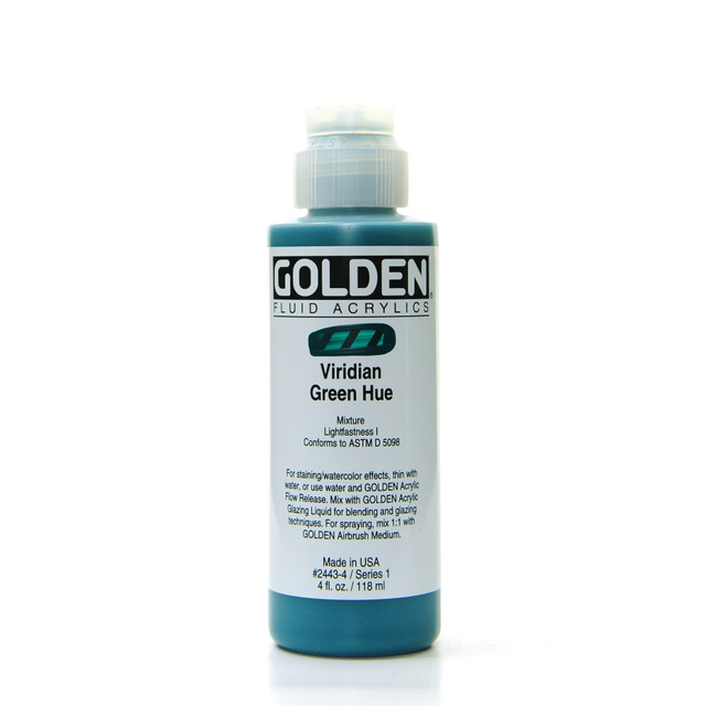 GOLDEN ARTIST COLORS, INC. Golden 2443-4  Fluid Acrylic Paint, 4 Oz, Historical Viridian Green Hue