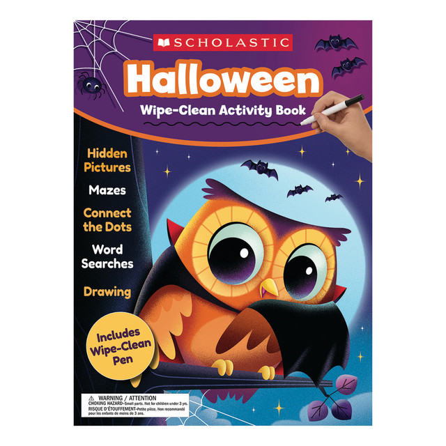 Enchant children with Halloween-themed activities that help develop fundamental skills. This book features mazes, hidden pictures, word searches and more.  Themed activity book is perfect for celebrating the holiday.  Halloween-themed mazes, drawing sections, hidden pictures, connect the dots and other puzzles engage and entertain students.  Wipes clean to allow reuse.  Designed for Pre-K through 1st grade students.