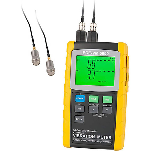 PCE Instruments PCE-VM 5000 Vibration Meters; Meter Type: Vibration Meter; Vibration Meter Datalogger; Vibration Tester ; Vibration Measurement Range: 1-10 ; Display Type: Graphic LCD, Backlit ; Measures: Acceleration; Displacement; Velocity; Vibrati