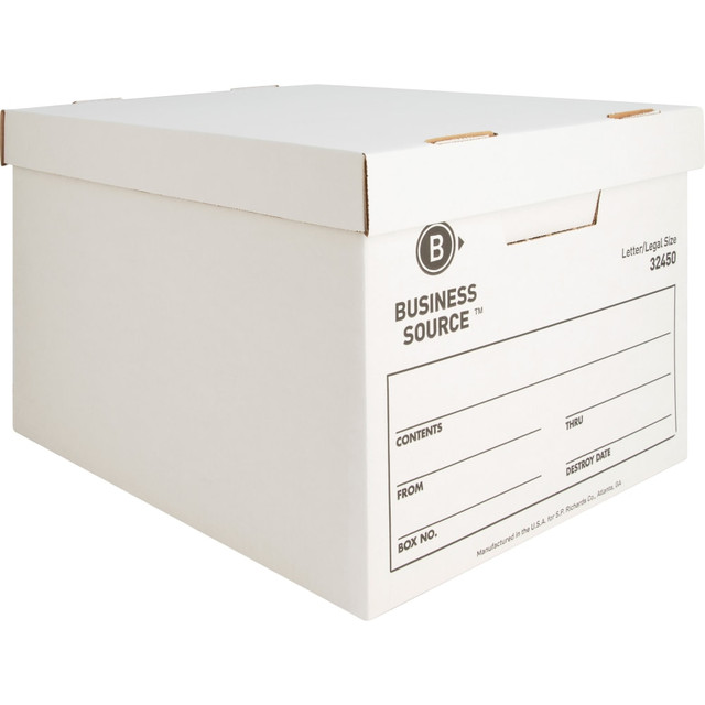 SP RICHARDS 32450 Business Source Quick Setup Medium-Duty Storage Box - External Dimensions: 12in Width x 15in Depth x 10in Height - Media Size Supported: Legal, Letter - Lift-off Closure - Medium Duty - Stackable - White - For File - Recycled - 12 /