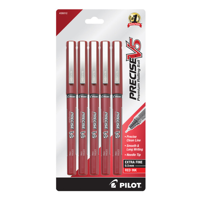 PILOT CORPORATION OF AMERICA 26012 Pilot Precise V5 Liquid Ink Rollerball Pens, Extra Fine Point, 0.5 mm, Red Barrel, Red Ink, Pack Of 5 PILOT CORPORATION OF AMERICA 26012 Pilot Precise V5 Liquid Ink Rollerball Pens, Extra Fine Point, 0.5 mm, Red Barrel, Red Ink, Pack Of 5
