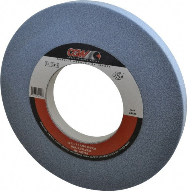 CGW Abrasives 34421 Surface Grinding Wheel: 12" Dia, 1" Thick, 5" Hole, 46 Grit, J Hardness