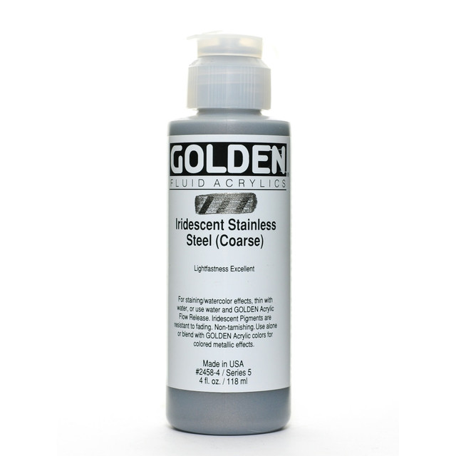 GOLDEN ARTIST COLORS, INC. Golden 2458-4  Fluid Acrylic Paint, 4 Oz, Iridescent Stainless Steel Coarse