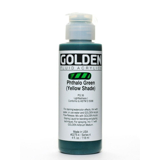 GOLDEN ARTIST COLORS, INC. 2275-4 Golden Fluid Acrylic Paint, 4 Oz, Phthalo Green/Yellow Shade