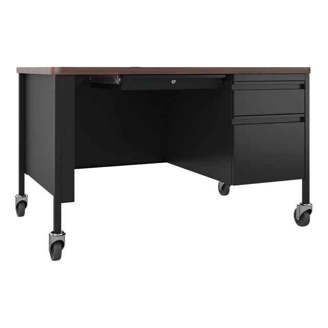 SP RICHARDS LLR66943 Lorell Fortress 48inW Steel Right-Pedestal Mobile Teachers Computer Desk, Black/Walnut