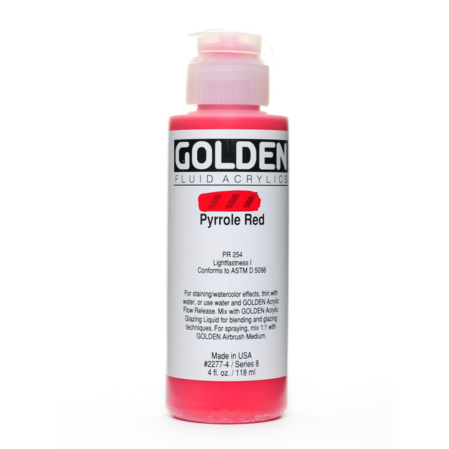 GOLDEN ARTIST COLORS, INC. Golden 2277-4  Fluid Acrylic Paint, 4 Oz, Pyrrole Red