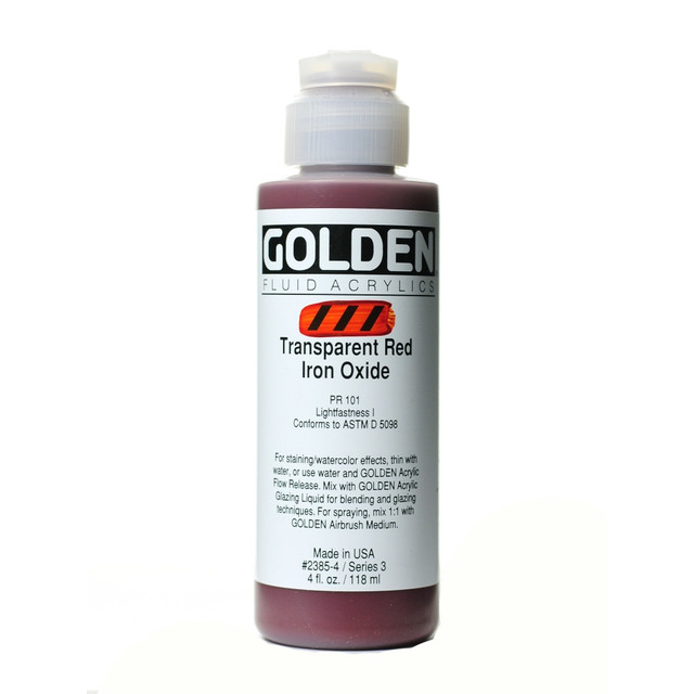 GOLDEN ARTIST COLORS, INC. Golden 2385-4  Fluid Acrylic Paint, 4 Oz, Transparent Red Iron Oxide