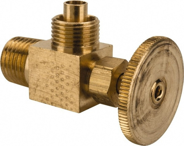 Parker NV312P-6-4 Needle Valve: Angled, 3/8 x 1/4" Pipe, Poly-Tite to Male Pipe End, Brass Body