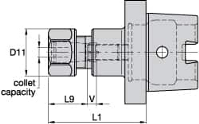 Kennametal 1125645 Collet Chuck: 2.03 to 20.57 mm Capacity, ER Collet, Hollow Taper Shank